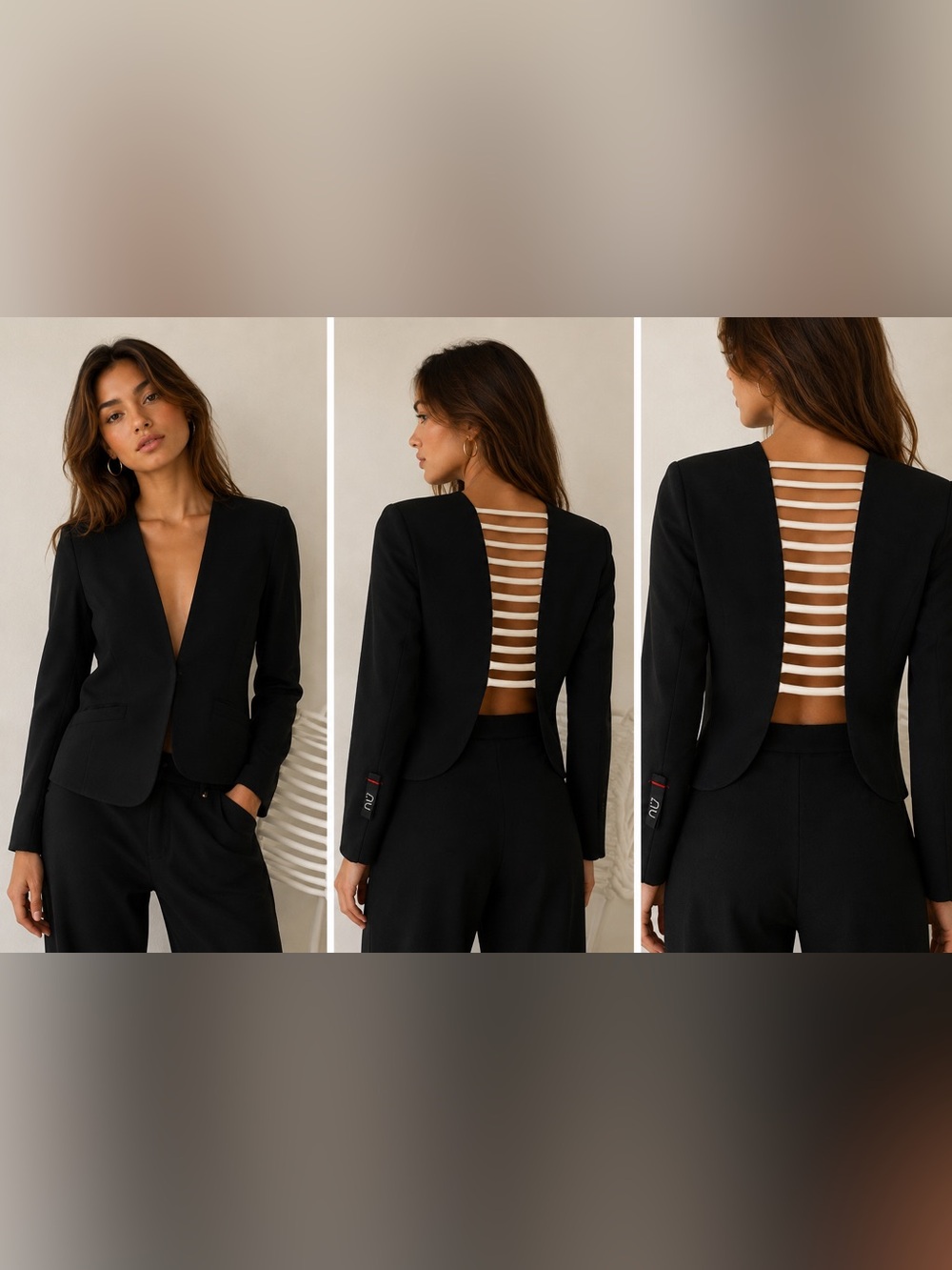 Designers Originals Black Open-Back Blazer with Strappy Ladder Detail